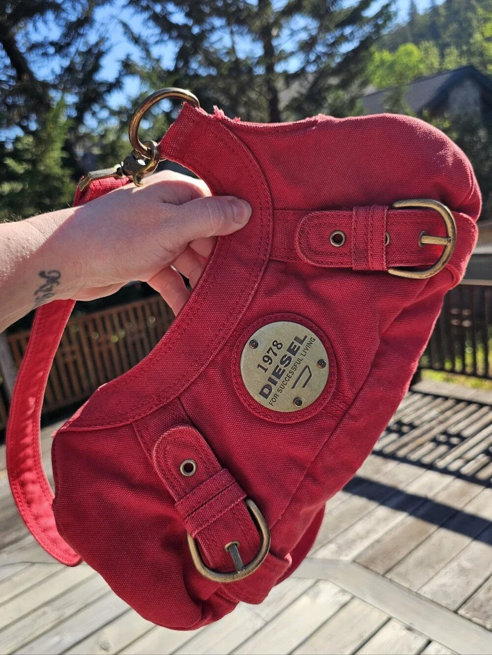 Vintage Diesel Red Denim Hobo Bag - 🔥 RARE & ARCHIVAL 🔥